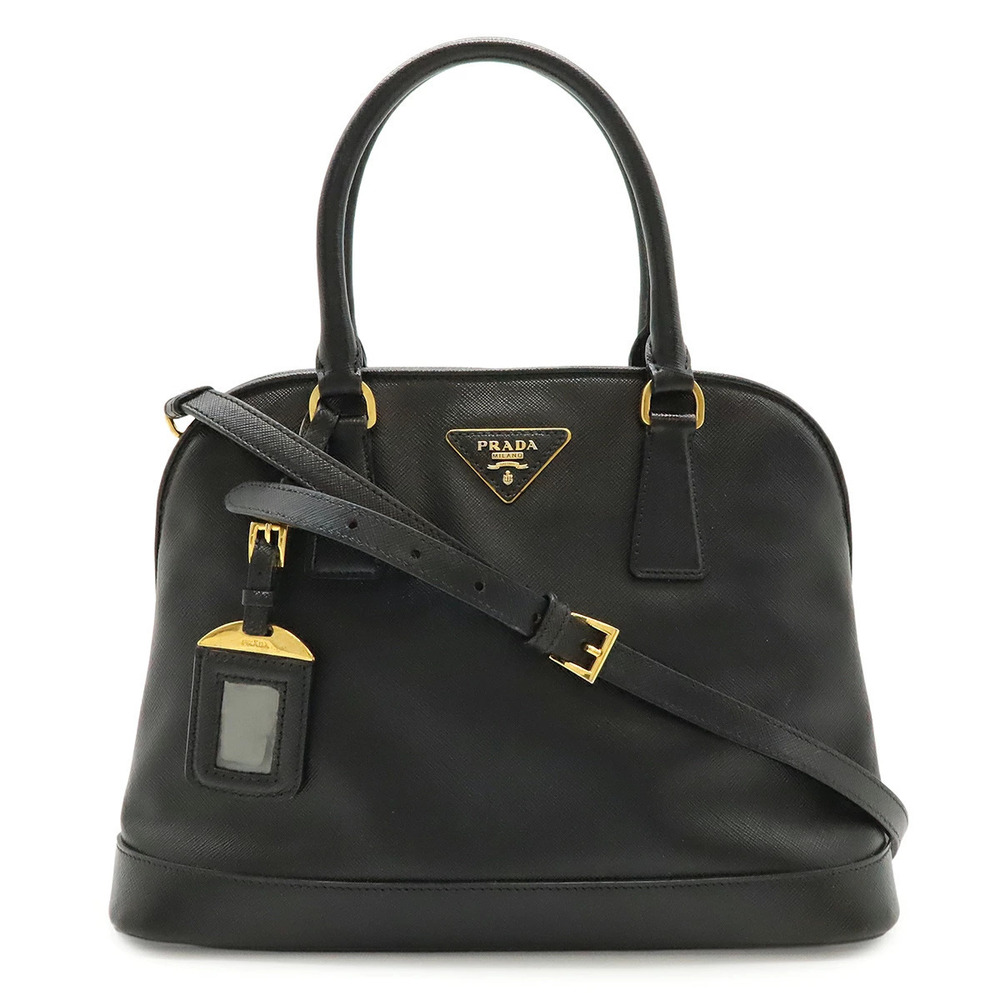 Prada Triangle Handbag Crossbody Bag Dome Shaped Saffiano Leather Black